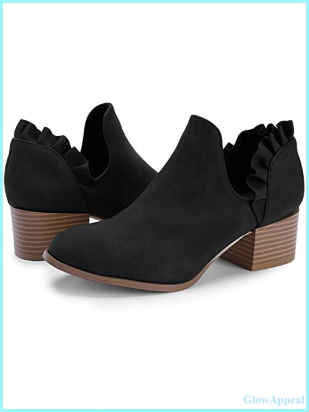 Faux Leather Cutout Ankle Booties Stacked Heel Slip On Dress Boots